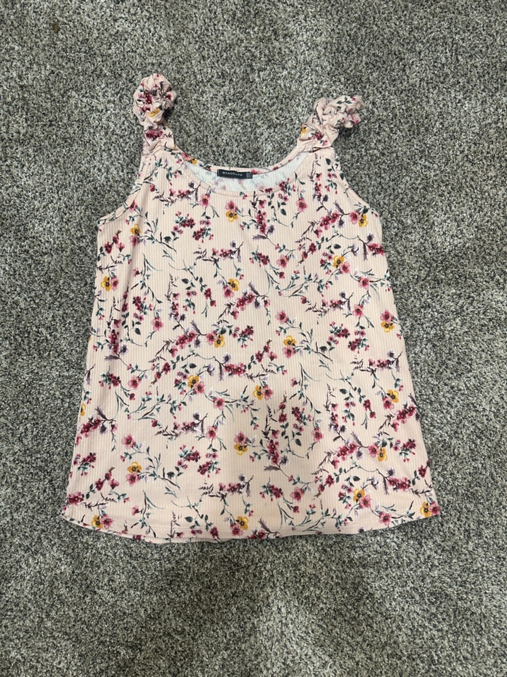 Staccato Pink Floral Ribbed Tank with Knotted Straps